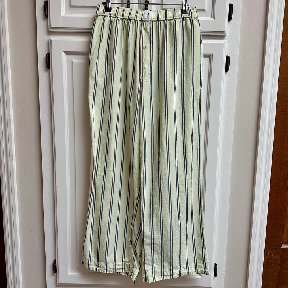 Striped Cotton Pajama Pants - Light Green